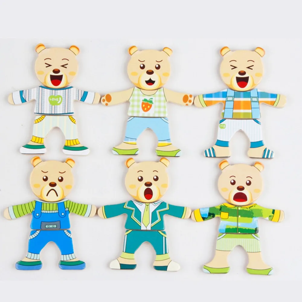 72 шт. мультфильм 3D деревянные головоломки для детей Медведь платье изменение