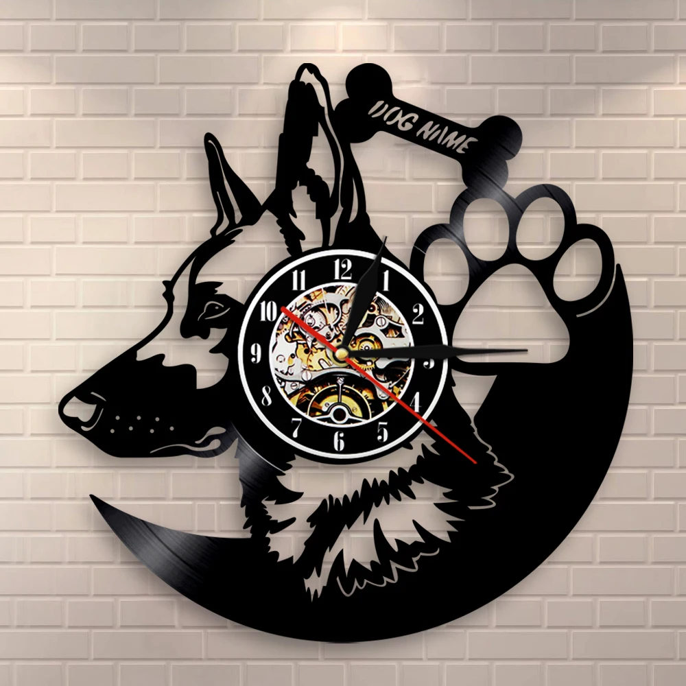 

German Shepherd Dog Wall Clock Home Decor Dog Breeds Vinyl Record Vintage Clock Custom Dog Name Wall Clock Gift For Dog Lovers