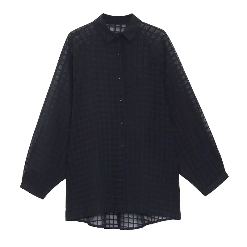 

XITAO Lattice Pattern Sun Protection Shirt Perspective Thin and Light Summer New Style Long Sleeve Solid Color Shirt WMD1243