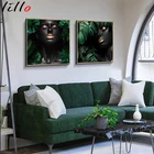 Черные женские зеленые листья холст картины сексуальная девушка настенные художественные плакаты и принты телесного цвета стены фотографии для гостиная Настенный декор