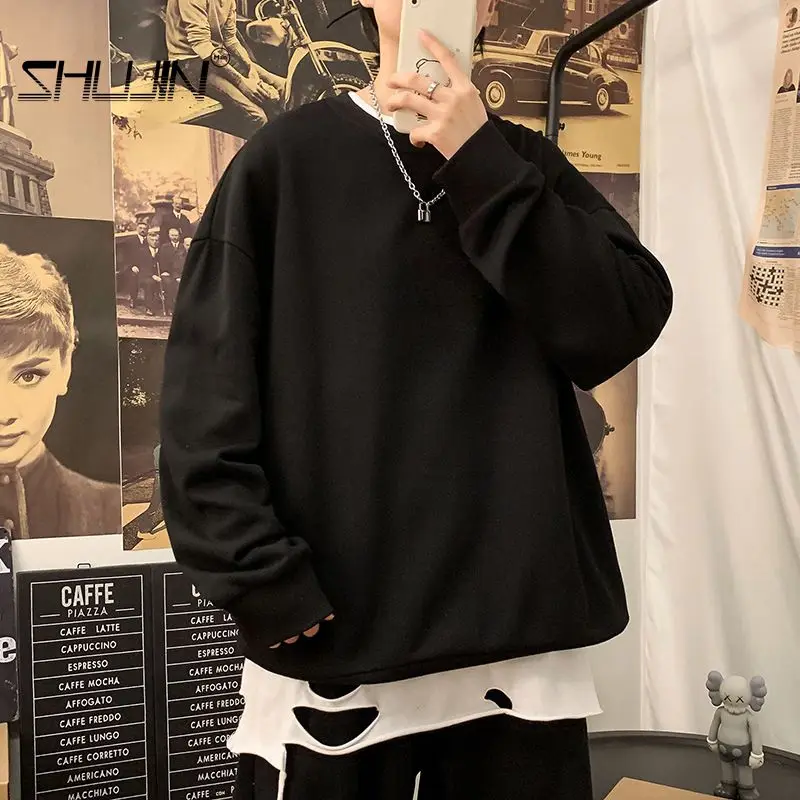 

2021 Spring New Hoodies Men Casual Minimalist Sweatshirt O-Neck Embroidery Logo Plus Size Basic Oversize Comfortable Pullover