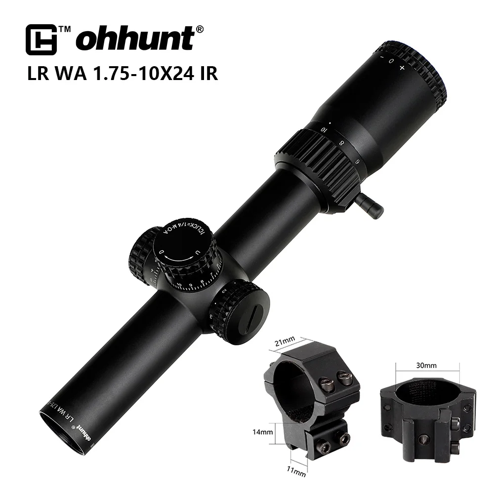 Med Dovetail Rings Ohhunt LR WA 1,75-10X24 ИК Компактный Охотничий Прицел Тактическое Стекло Травленая Сетка С Красной Подсветкой Башни Замок Сброс Прицел - Цвет: Med Dovetail Rings