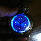 Светящиеся синие светодиодные флеш-колье винтажные часы уникальные бронзовыеСеребристыезолотые часы с паровозиком фосфоресцирующие кварцевые карманные часы