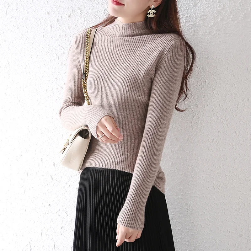 

Women's Base Shirt Autumn Winter Sweater New Short Half-High Collar Inner Match Close-Fitting and Slim-Fitting Knitted Wool