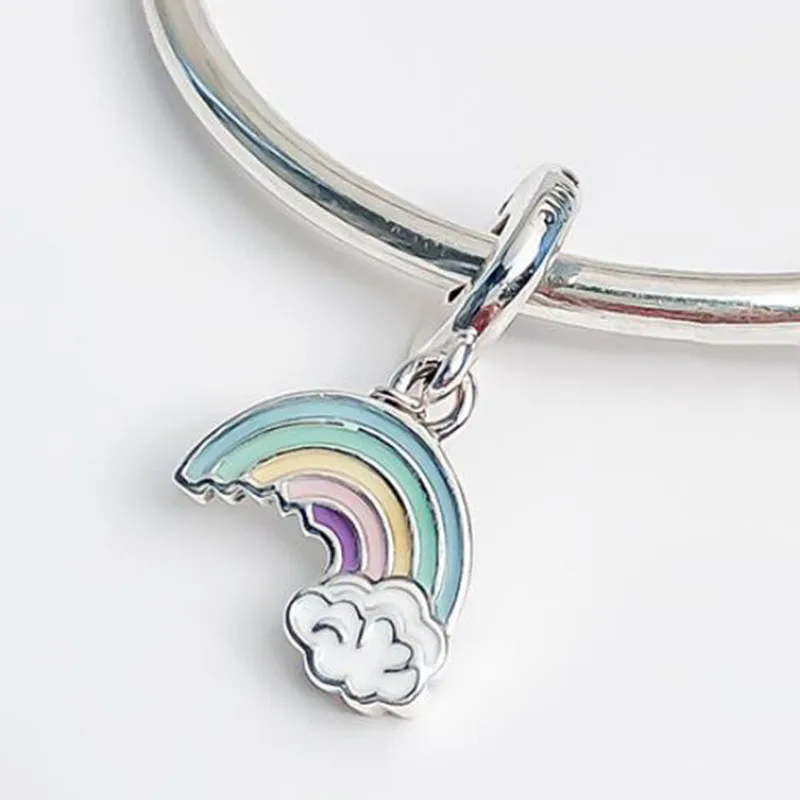 

100% 925 Sterling Silver Charm New Silver Plated Copper Rainbow Pendant Fit Pandora Women Bracelet & Necklace Diy Jewelry