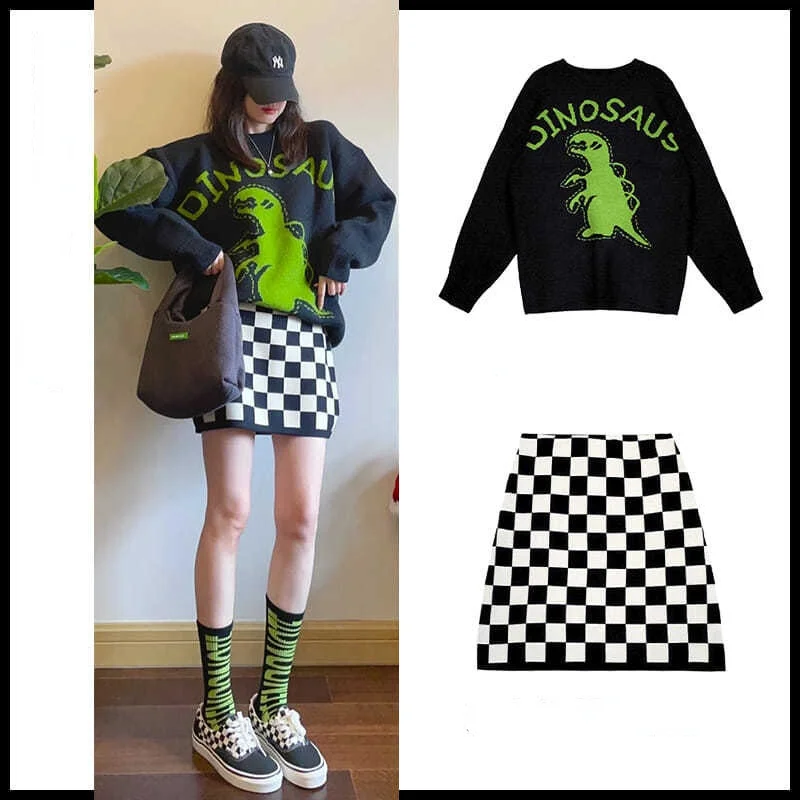 Женский костюм осень/зима новый стиль вязаный свитер с принтом свободная куртка +