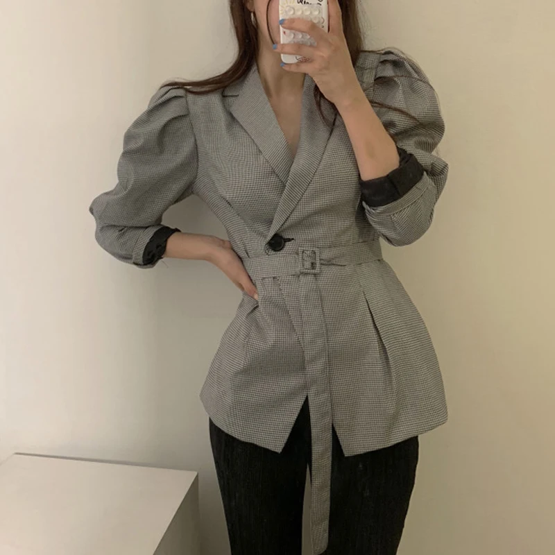 Mozuleva Весенняя рабочая одежда клетчатые женские блейзеры на одной пуговице с