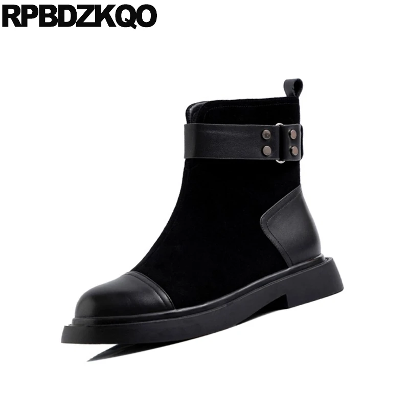 Черные замшевые ботильоны Дизайнерская обувь в стиле милитари Женская Роскошная