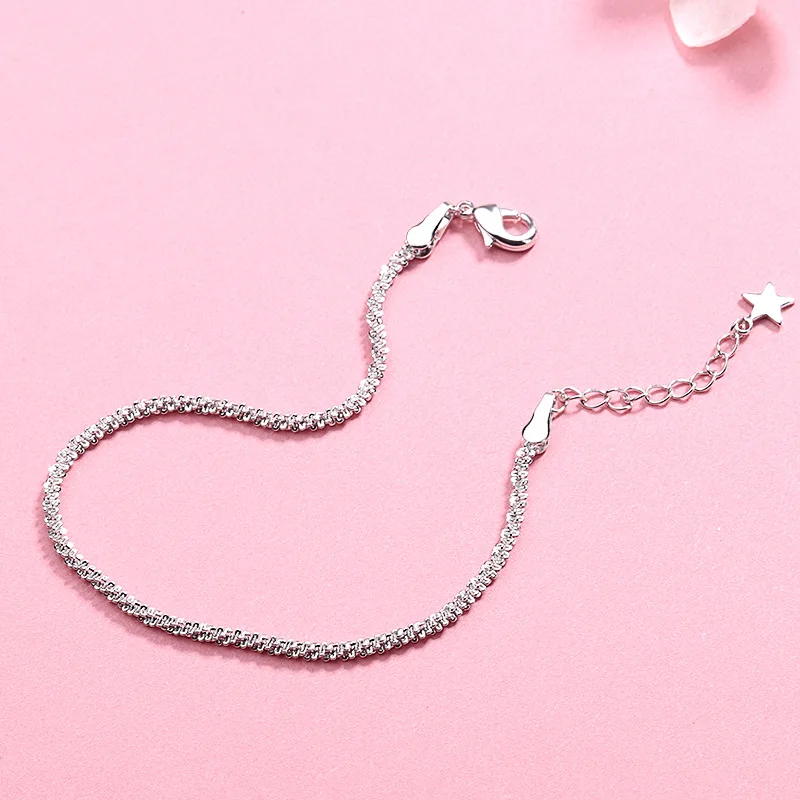 

925 стерлингового серебра, браслеты с брелоками для женщин, 2,5 мм простой Звездное звено цепи браслеты & браслеты-кольца в виде ракушки издели...