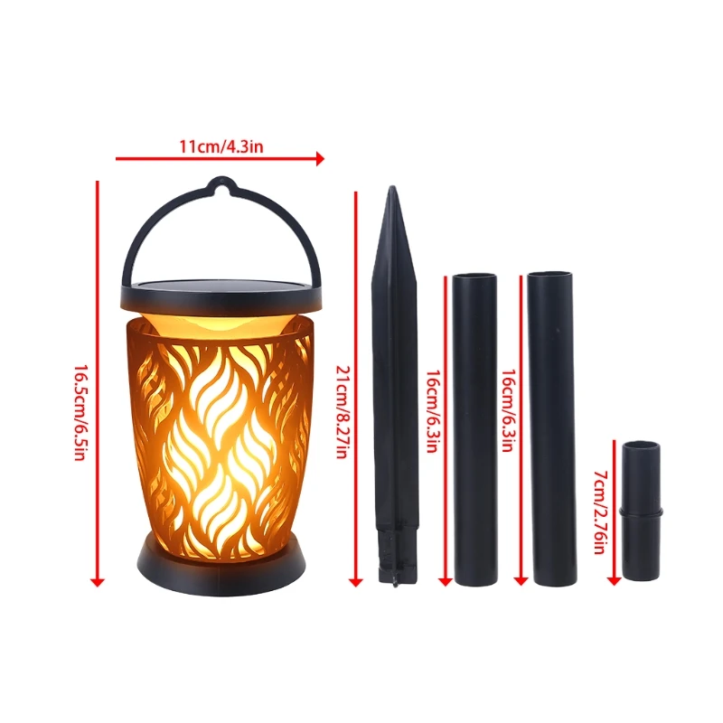 

2 PCs Outdoor with Flickering Flame Solar Torches Light 96 Lamp Beads Waterproof Hanging Flame Lantern for Pathway Yard