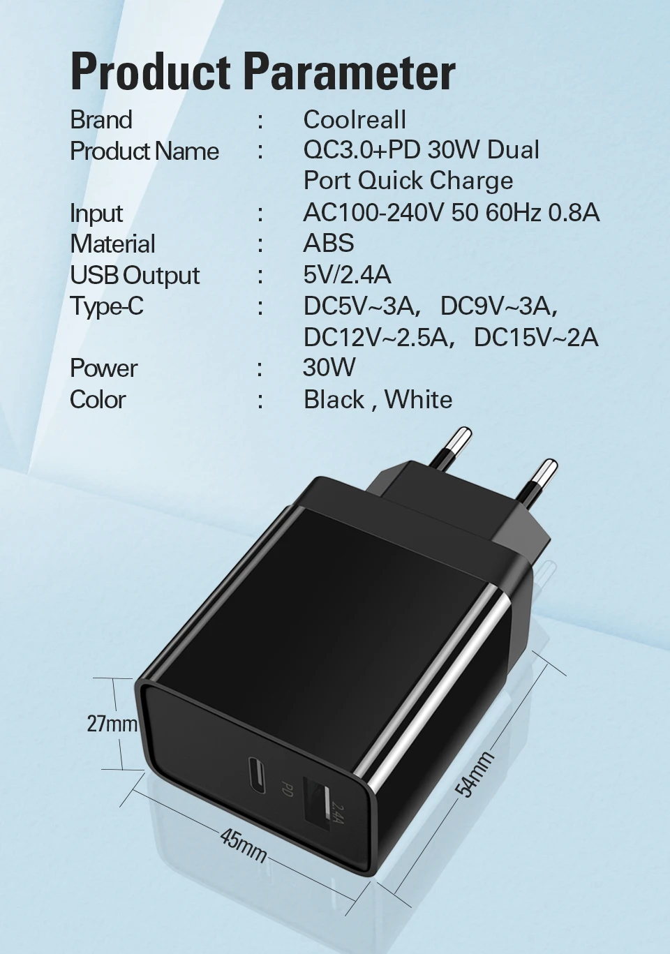Coolreall Quick Charge 3,0 USB зарядное устройство портативное для huawei xiaomi samsung QC3.0 30 Вт быстрое зарядное устройство PD 3,0 быстрое зарядное устройство для iPhone