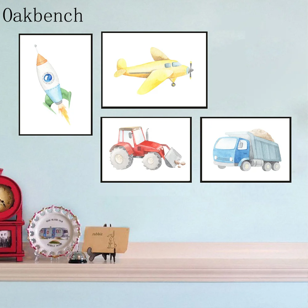 Плакат на холсте с изображением грузовиков машин самолетов строительных