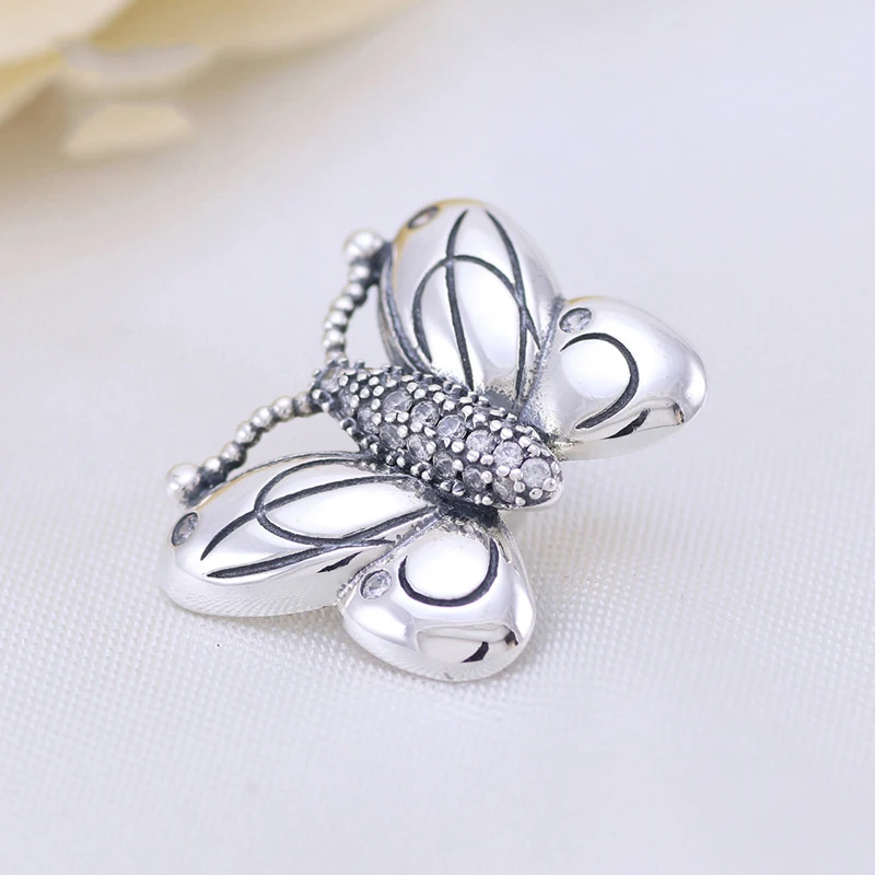 Подлинные серебряные бусины 925 пробы браслеты с подвесками ослепительно Бабочка