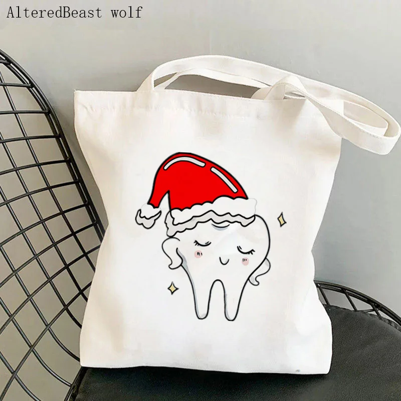 

Women Shopper bag dental squad Christmas Kawaii Bag Harajuku Shopping Canvas Shopper Bag girl handbag Tote Shoulder Lady Bag