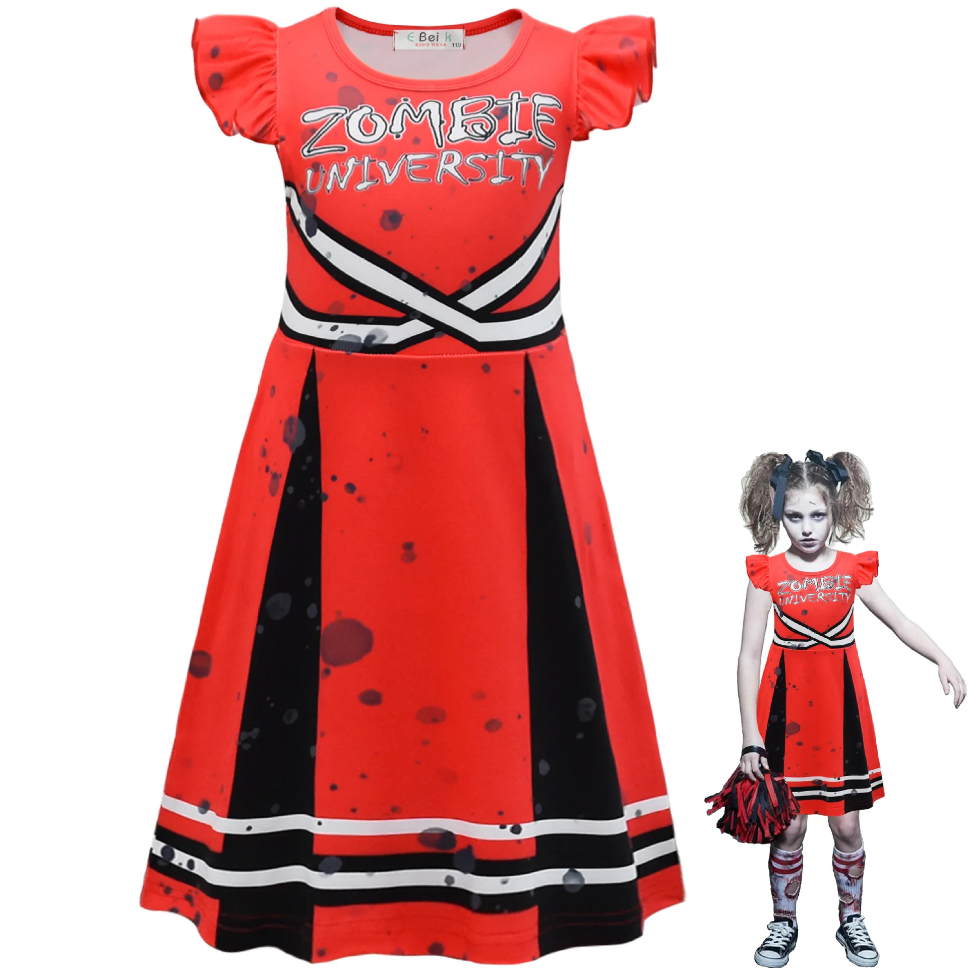 

Baby Girl Cosplay Horror Bloody Cheerleading Zombie Dress Halloween Party Costume Dress Up