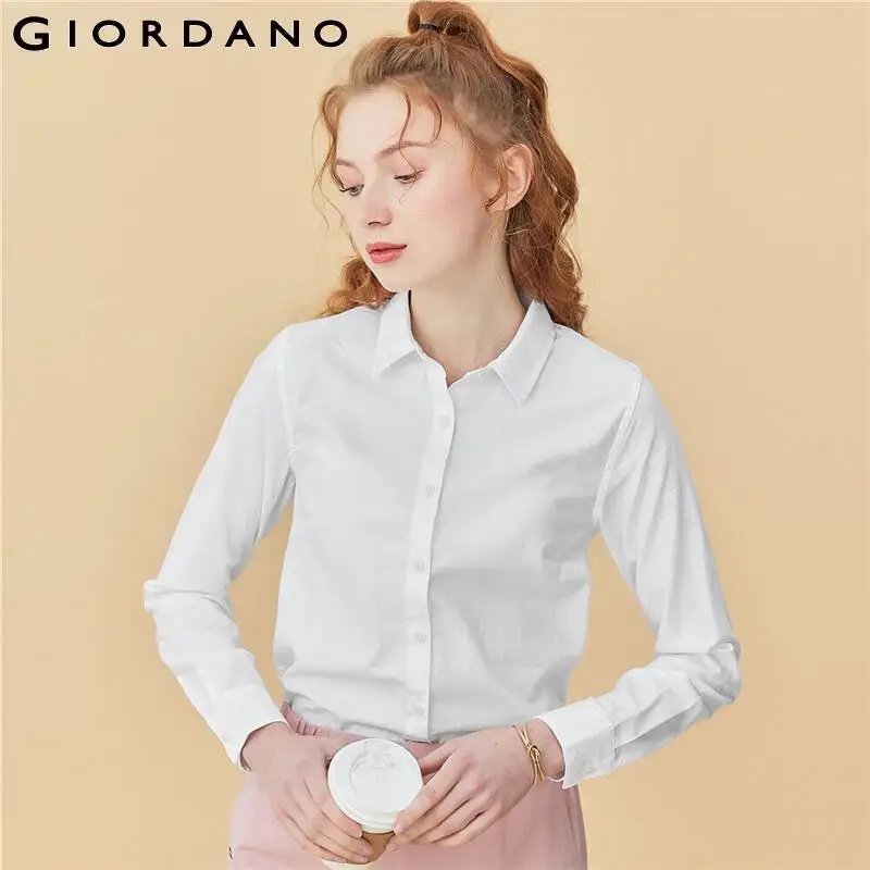 Женская рубашка из ткани Оксфорд Giordano Классическая однотонная блузка с отложным