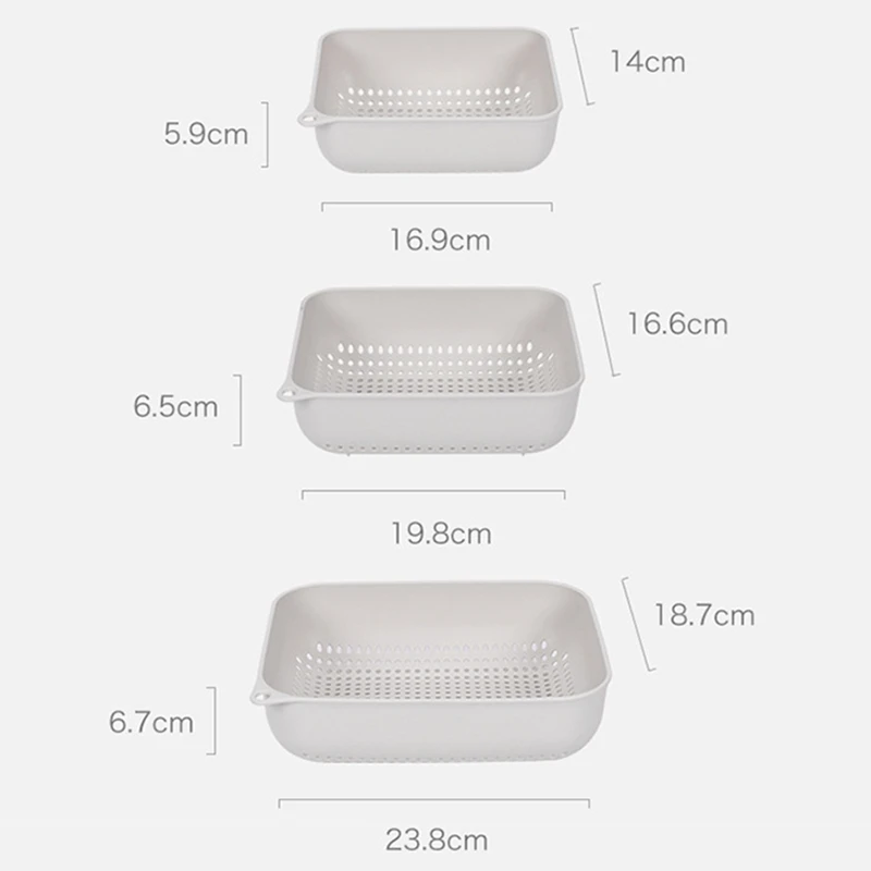 

3pcs/set Plastic Drain Basket Kitchen Bowl Vegetable Fruit Washing Strainer Tray Kitchen Vegetable Fruit Drain Storage Organizer