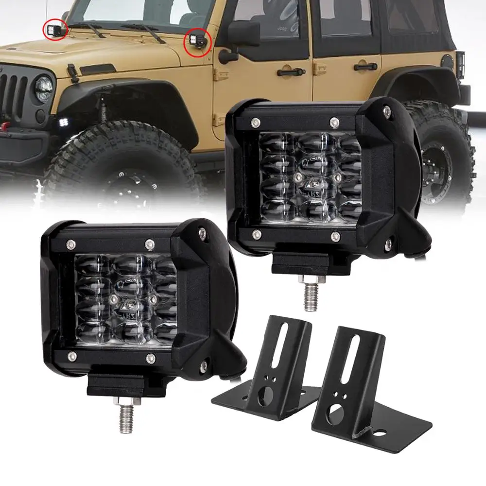 Faretto da lavoro A LED da 4 pollici indicatore di guida fuoristrada faretto + supporto per staffa di montaggio A-Pillar per Jeep Wrangler JK 2007-2017