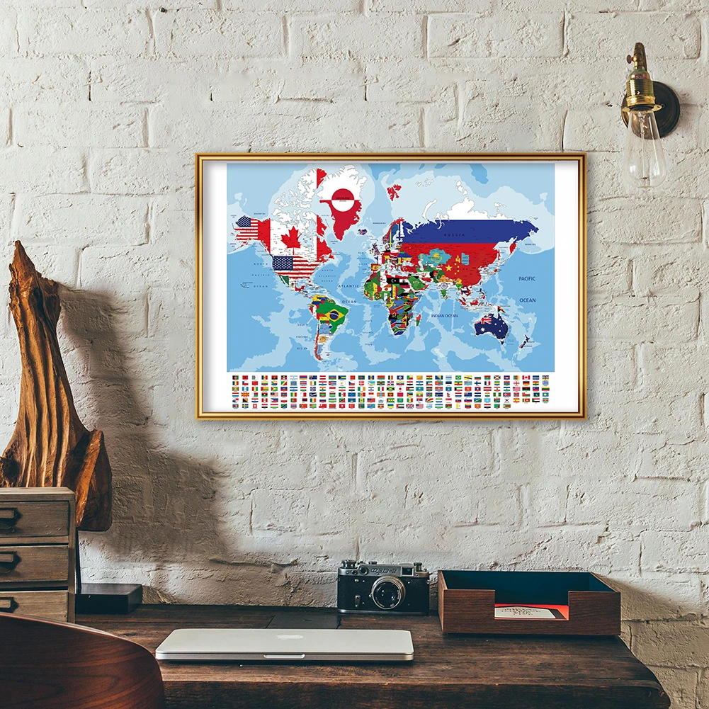 

59*42 см, политическая карта мира с национальными флагами, настенный плакат, декоративная картина на холсте, путешествия, школа, раньше