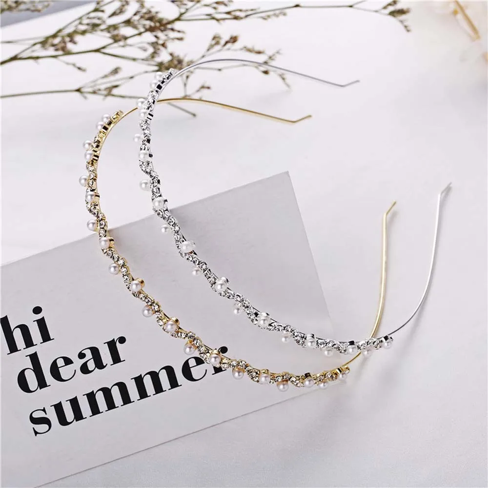 Модная Блестящая лента для волос с кристаллами Женская золотого и серебряного