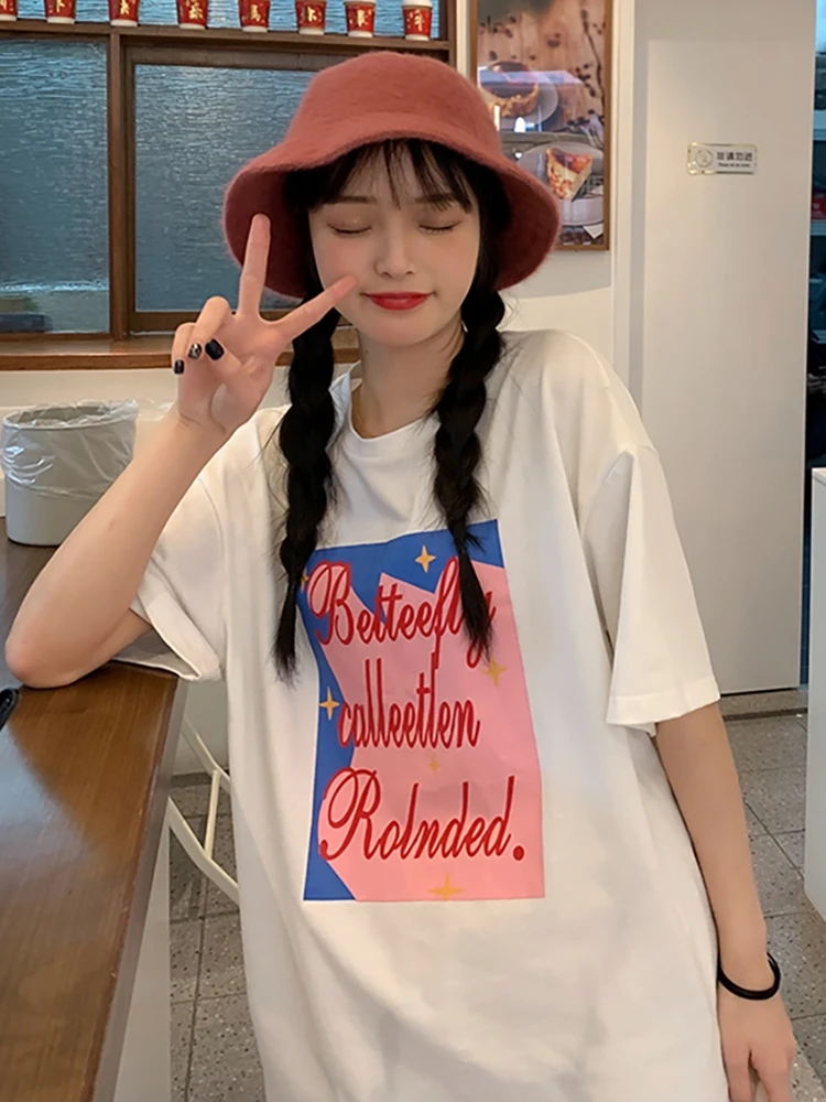 Повседневные свободные винтажные уличные модные летние женские футболки с