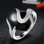 Изысканные посеребренные черные глянцевые кольца в форме капли 2021, модная женская повседневная одежда, металлическое кольцо для женщин, трендовые ювелирные изделия для коктейвечерние
