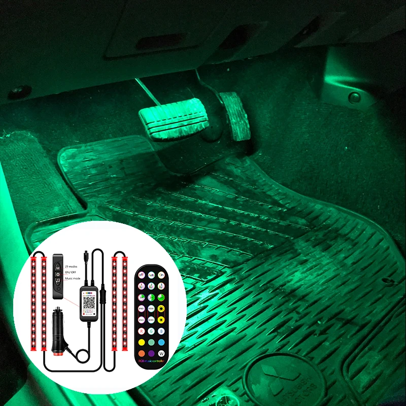 

Design RGB Blue Tooth Remote Control Car Interior Led Ambient Strip 4PCS Accessories Auto Foot Atmosphere Light Lighting Strip