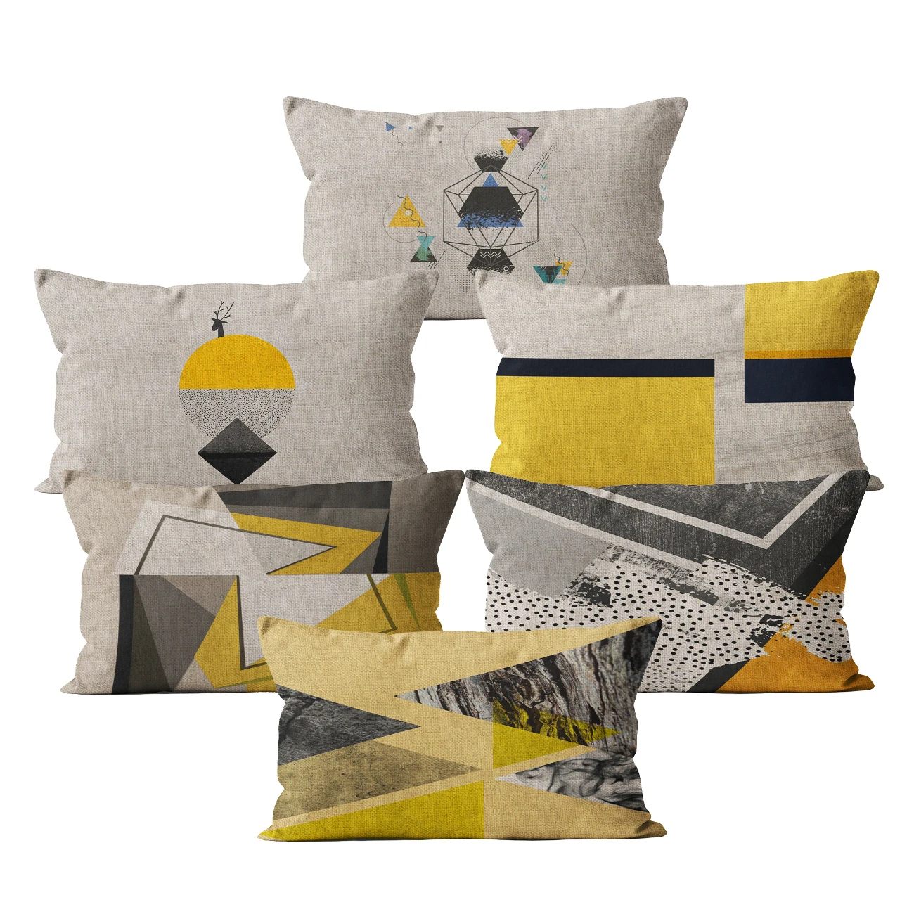 Мех льняная подушка крышка Желтая чехол скандинавский Стиль геометрический Nordic