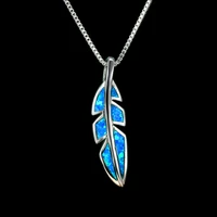fashion leaf feather pendant necklace for women vintage women blue imitation opal necklace wedding jewelry gift 2022