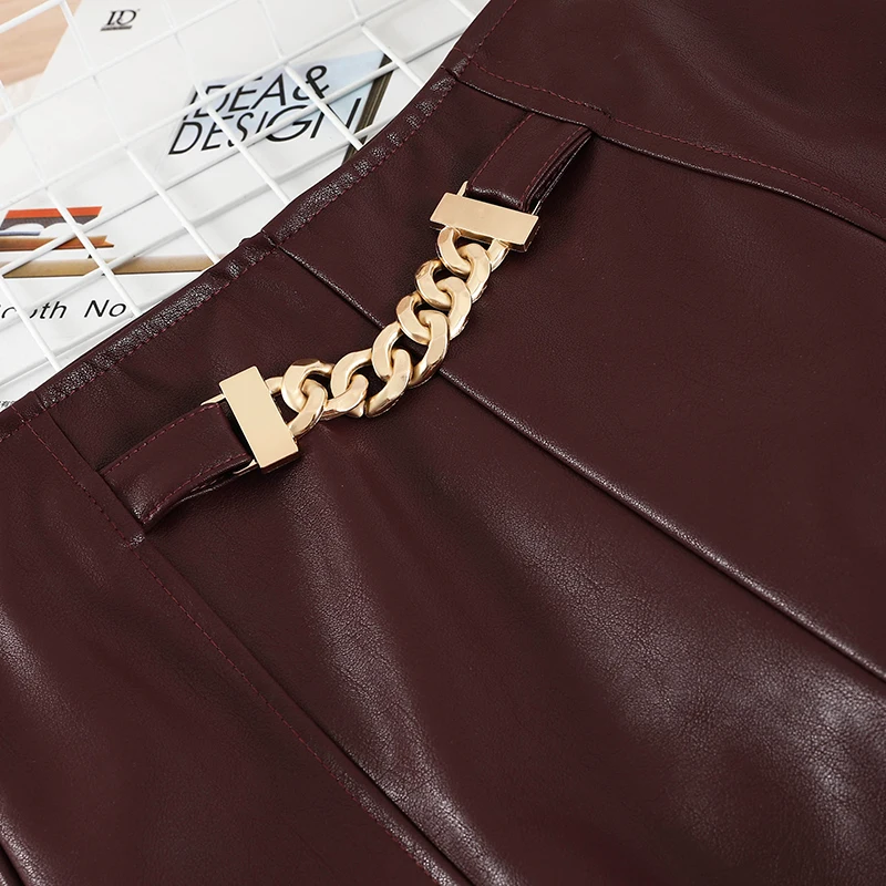 

high waist A-line wide leg pants women's boot pants temperament fashionable foreign style PU leather shorts fashion