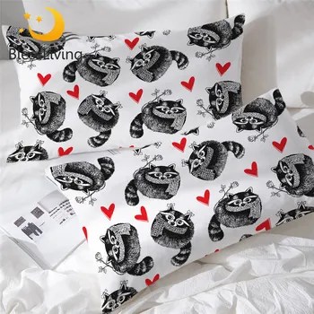 BlessLiving Cute Raccoon Pillowcase Animal with Scarf Sleeping Pillow Case Girly Cartoon Bedding Pillowcase Cover 50×75 Dropship 1
