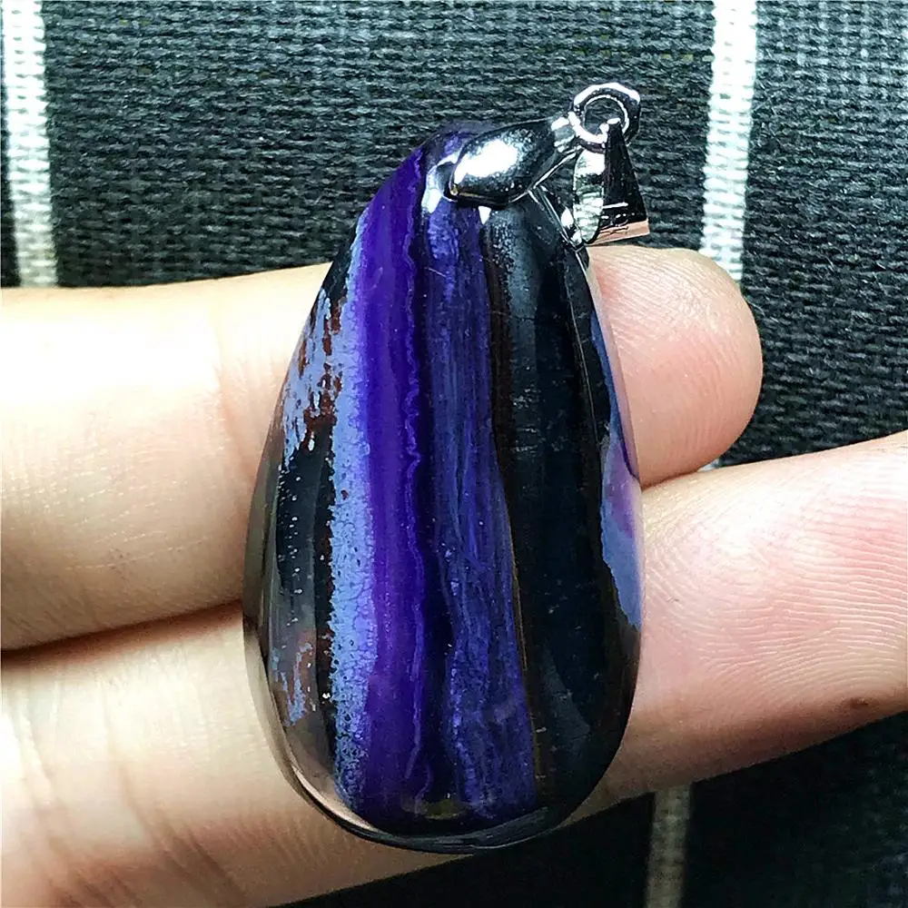 

Top Natural Royal Purple Sugilite Necklace Pendant For Woman Man Crystal 34x18x8mm Beads Silver Anticancer Stone Jewelry AAAAA