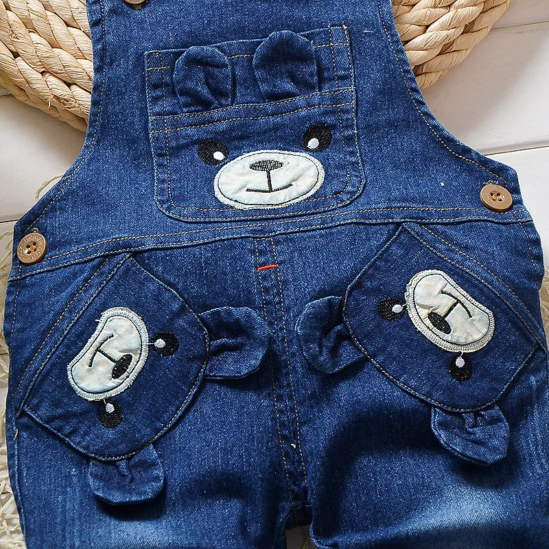 Детский джинсовый комбинезон IENENS длинный с рисунком медведя для маленьких