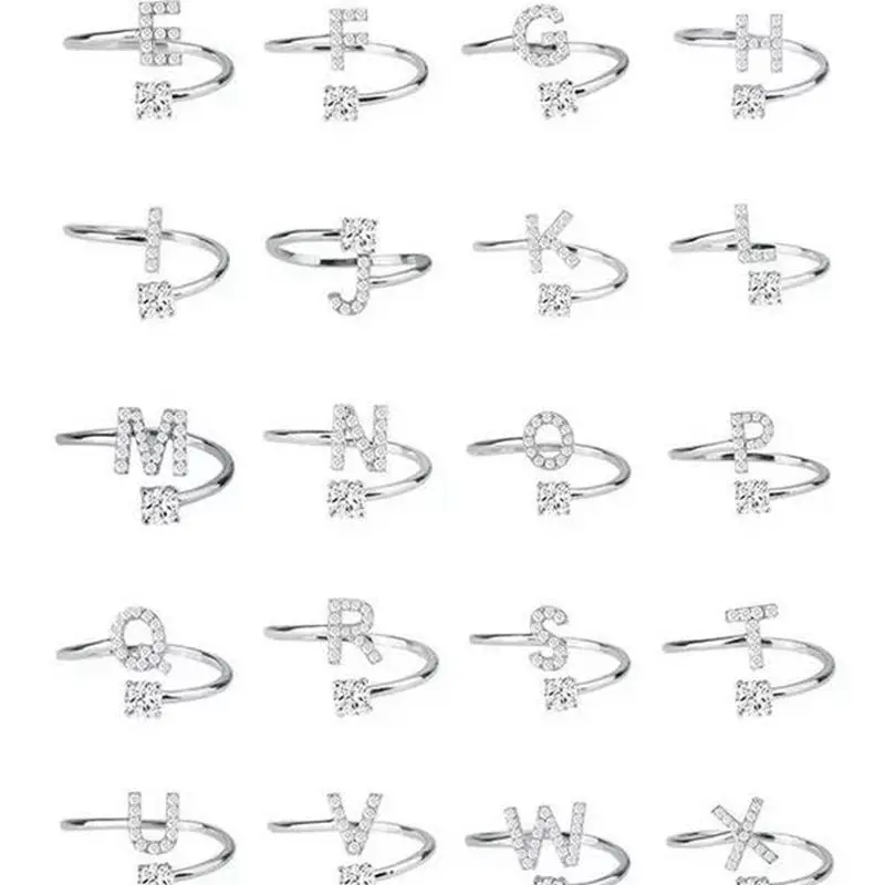 

Новинка 2022, модное мужское и женское кольцо из цинкового сплава с 26 буквами, высококачественное роскошное кольцо в стиле хип-хоп, регулируем...