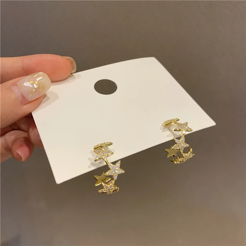 

MENGJIQIA Fashion Delicate Micro Paved Zircon Metal Star Hoop Earrings For Women Girls Geometric Gold Color Brincos Jewelry