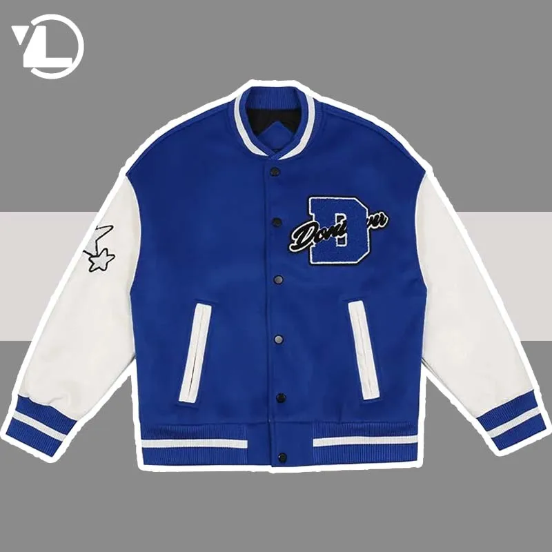 

Hip Hop College Varsity Jackets Men Furry Stars Letters Embroidery Color Block Harajuku Baseball Jacket Women Street Coat Unisex