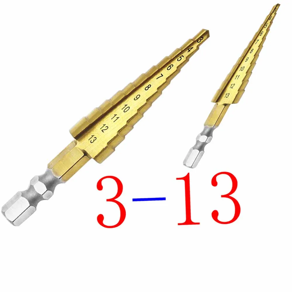 

1 шт. быстрорежущее титановое ступенчатое сверло 3-13 ступенчатые конусные режущие инструменты стальное деревообрабатывающее металлическое сверление