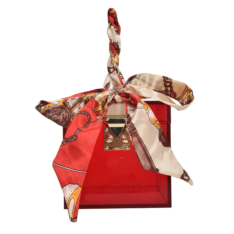 

New Acrylic Box Female Bag Summer Vacation Transparent Jelly Bag Portable Mini Square Bag Silk Scarf Decoration Fashion Handbag