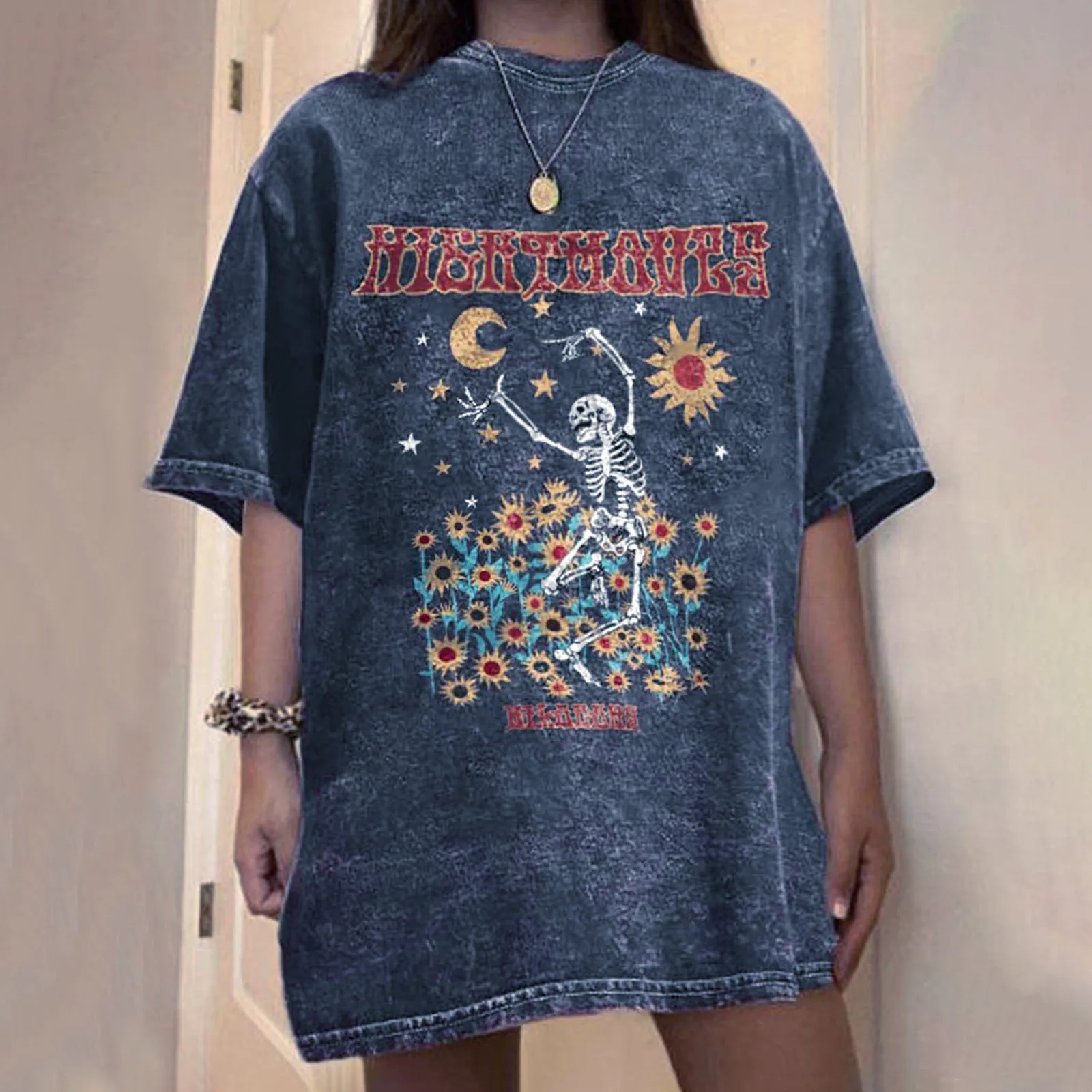 

Summer Women Tshirt Moon Star Printed Harajuku Plus Size Streetwear Punk Fashion Short Sleeve Loose Tee Female Casual T-shirts