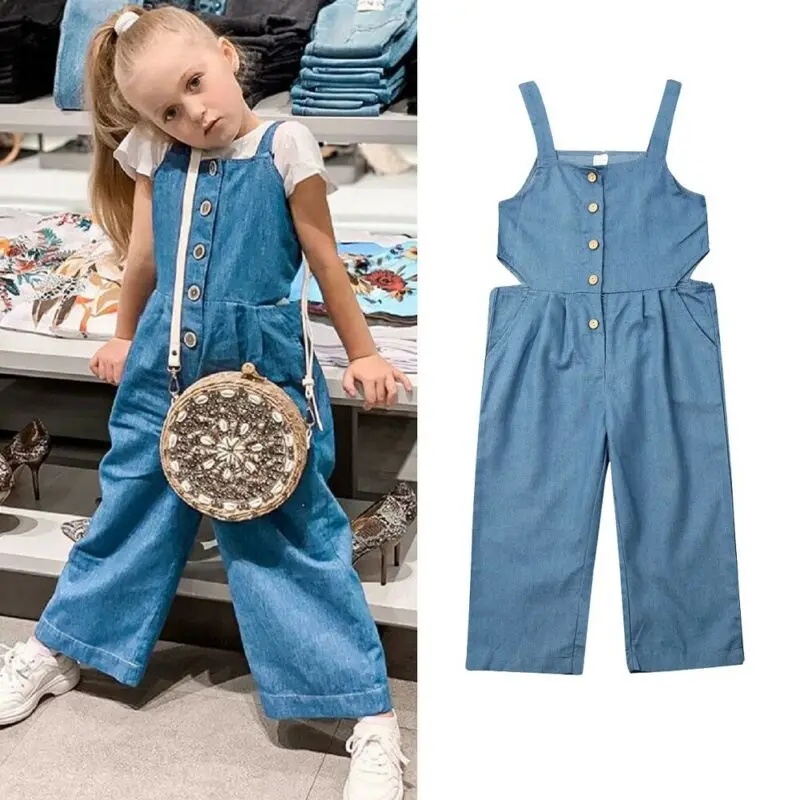 Спортивный комбинезон для маленьких девочек с лямками синие джинсовые брюки