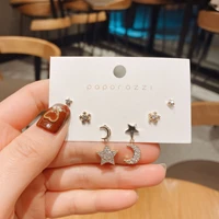 korean fashion earrings bohemia creative micro inlaid zircon star and moon graceful lady style set ear studs gift
