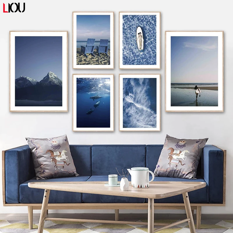 Картина на холсте с изображением синей горы пляжа моря | Дом и сад