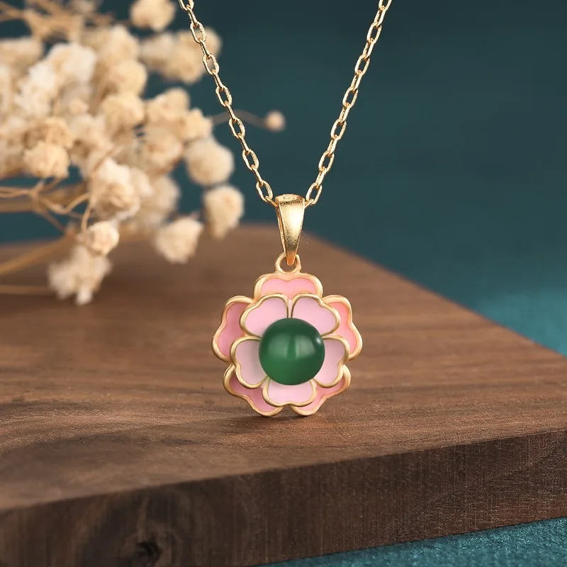 

2021 new Chinese retro court style design light luxury gold Camellia classic lady Necklace Jewelry Gift