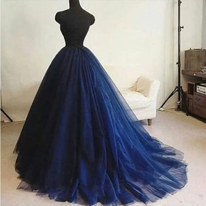 Puffy Long Tulle Skirts With Sweep Train Women Elegant Navy Blue Style Floor Length Tutu Skirts wedding accessories