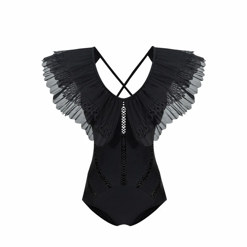 

Swimsuit Ladies Female Swimsuit Women Swimwear One Piece Monokini New Leaf Edge Sexy Hollow Fairy Woman Solid Polyester