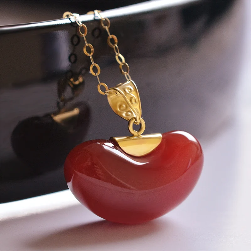 Чжиси Высокое качество 9*15 мм красные бобы ожерелье и кулон с натуральным 18