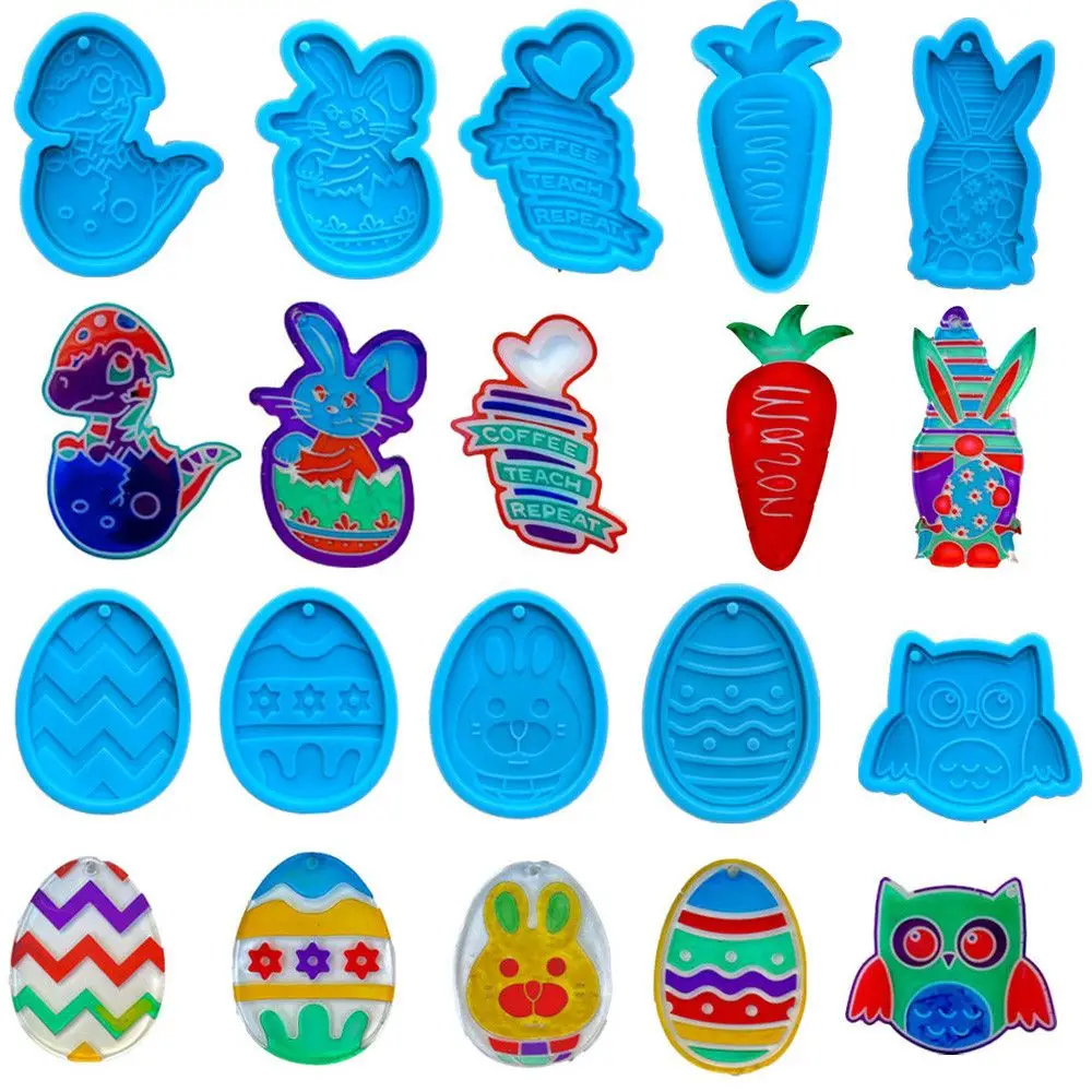 

Happy Easter Eggs Keychain Silicone Mold Easter Rabbits Bunny Pendant DIY Epoxy Resin Mold Easters Hanging Tags Rubber Mold