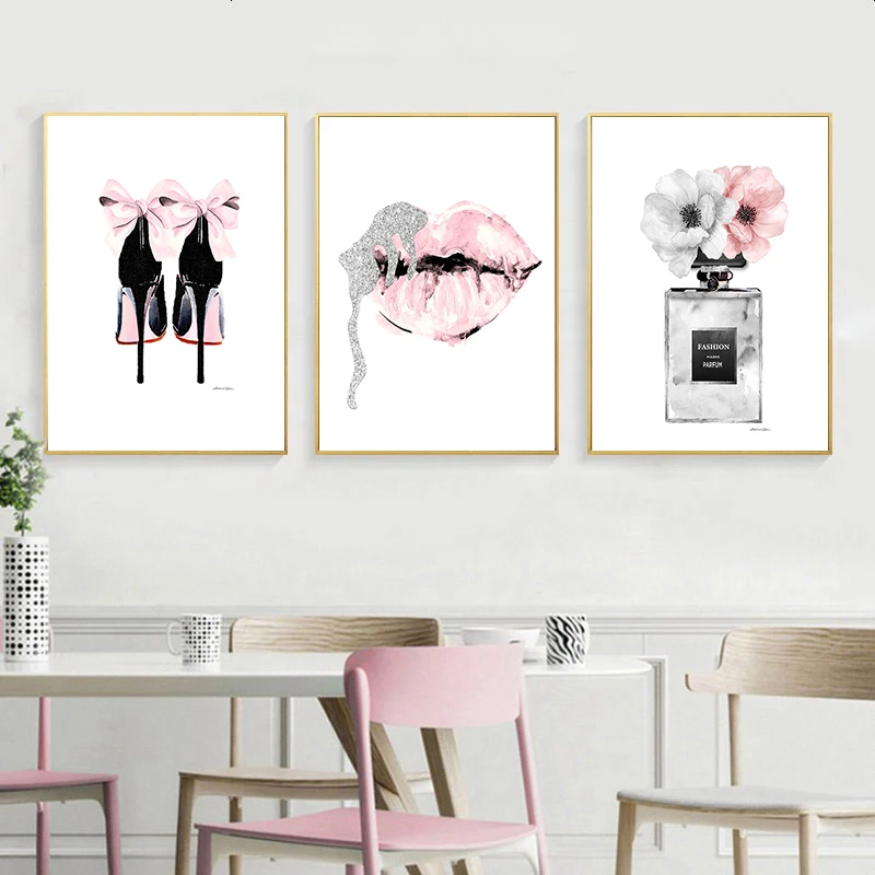 Современные настенные художественные модные холщовые картины духи губы плакат