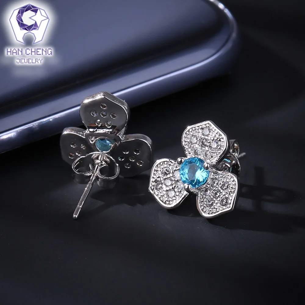HanCheng новые модные роскошные серьги-гвоздики в виде цветка клевера из циркония