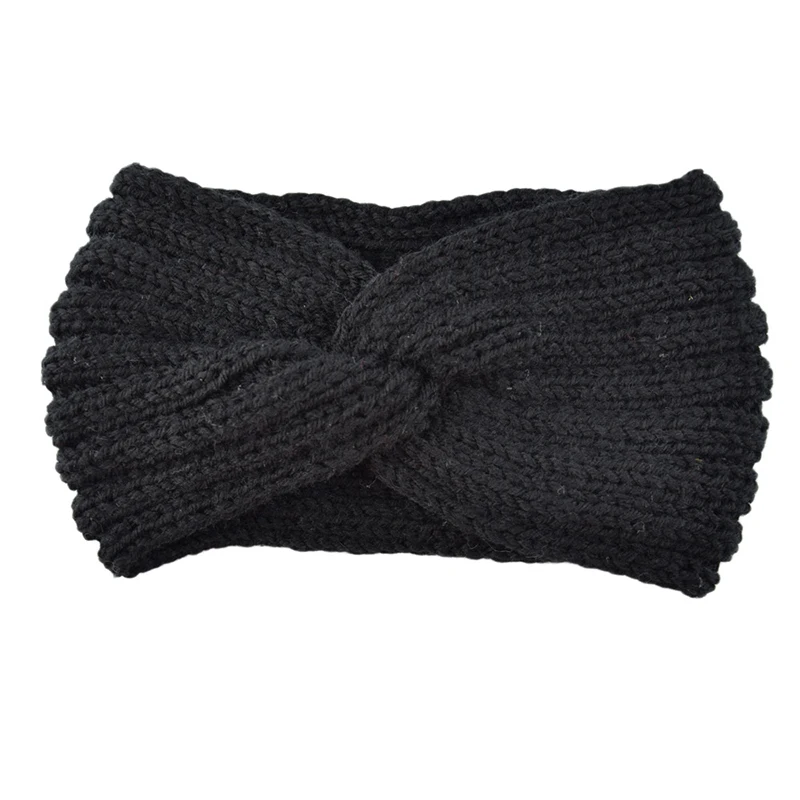 Autumn Winter Solid Crochet Knitting Wool Women Headband Weaving Cross For Handmade DIY Hair Bands Warm Sweet Girl Hair Accessor black head scarf